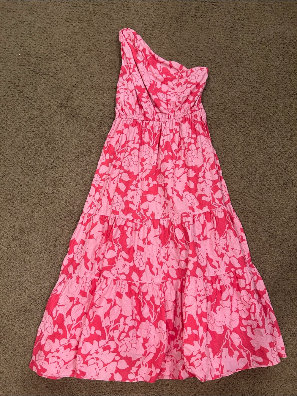 One-Shoulder Pink Floral Maxi Dress